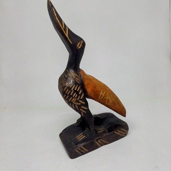 Hand Carved Wood Bird Pelican Figure-Haiti Souvenir-Rustic-Folk Art-Primitive - Picture 1 of 7